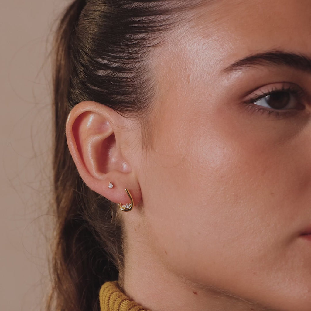 Curved Diamond Teardrop Hoops in 18K Gold