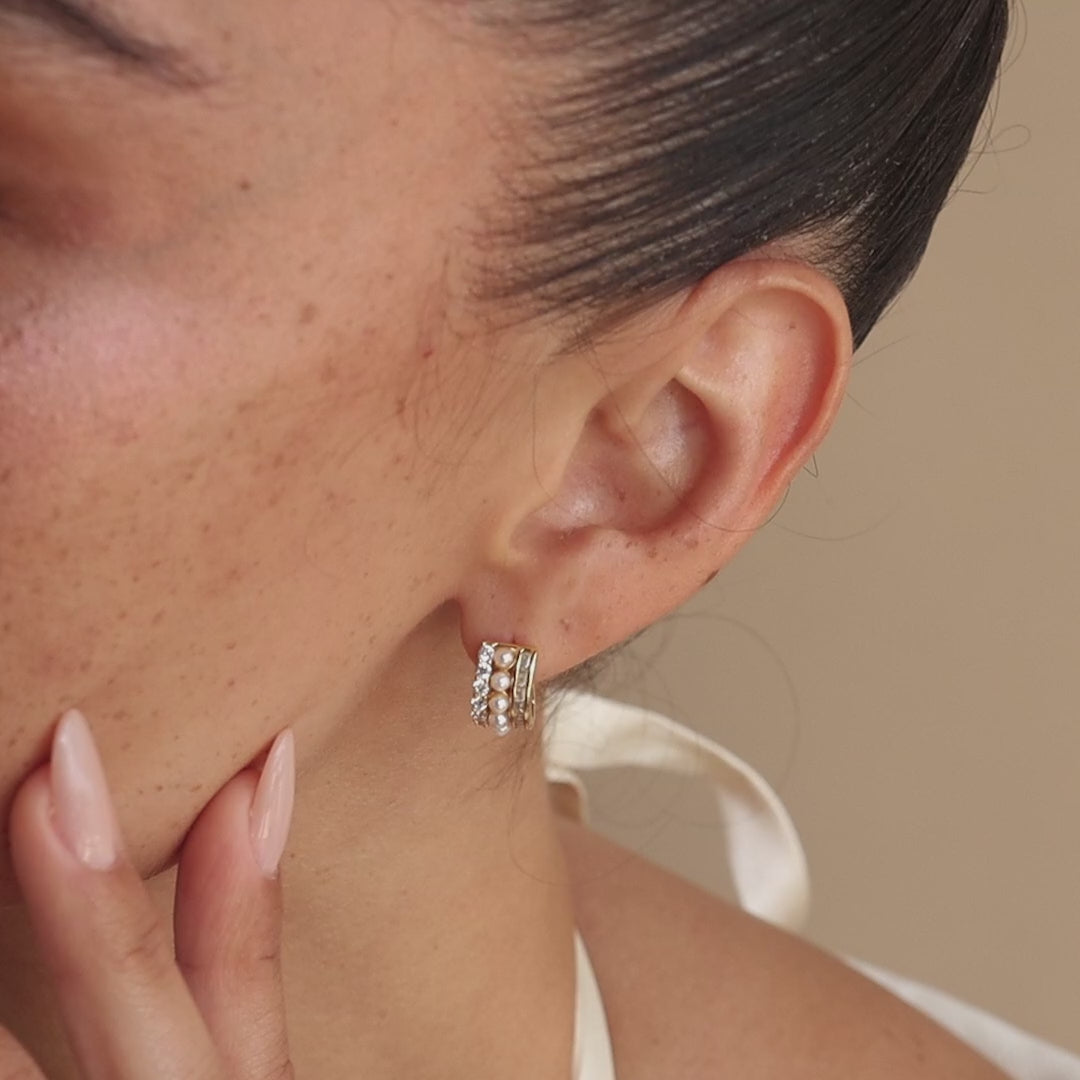 Diamond Pearl Stacked Hoops