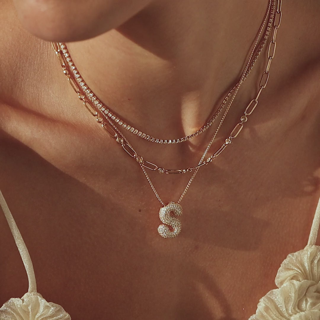 Pave Puff Letter Necklace
