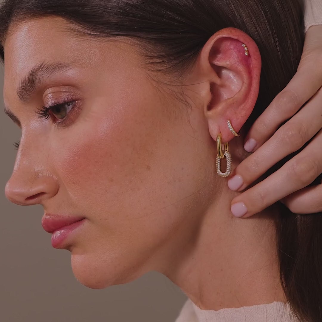 Bold Pave Link Earrings in Silver