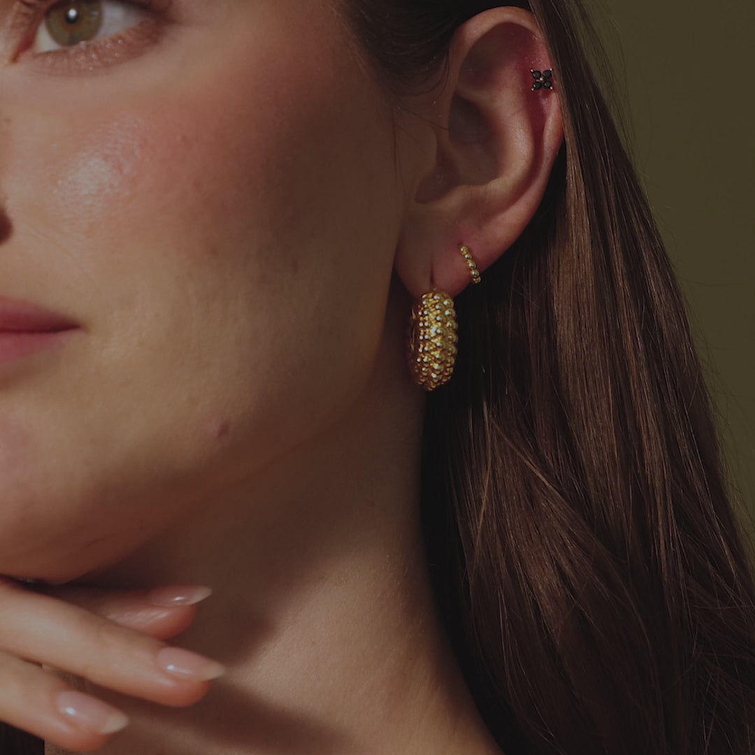Beaded Dome Hoops in Silver