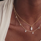 Diamond Drop Station Necklace in 18K Gold