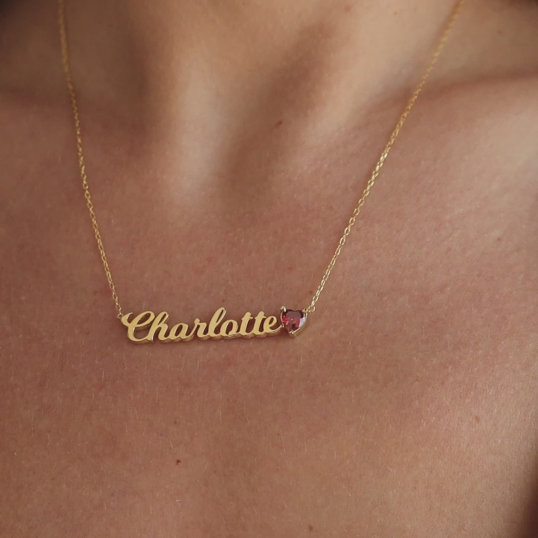 Mellow Name Heart Birthstone Necklace