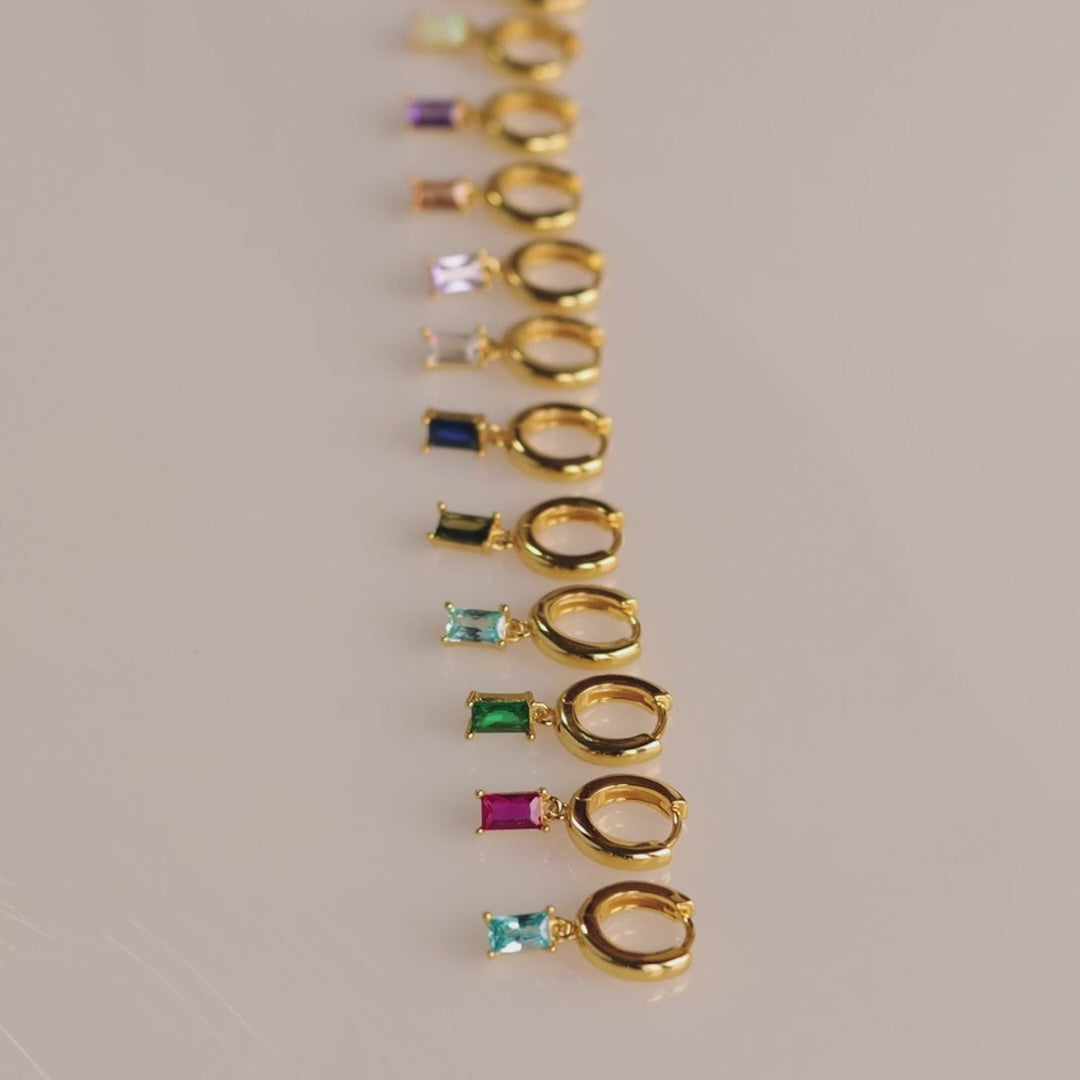 Dainty Baguette Birthstone Huggie Hoop Earrings | Caitlyn