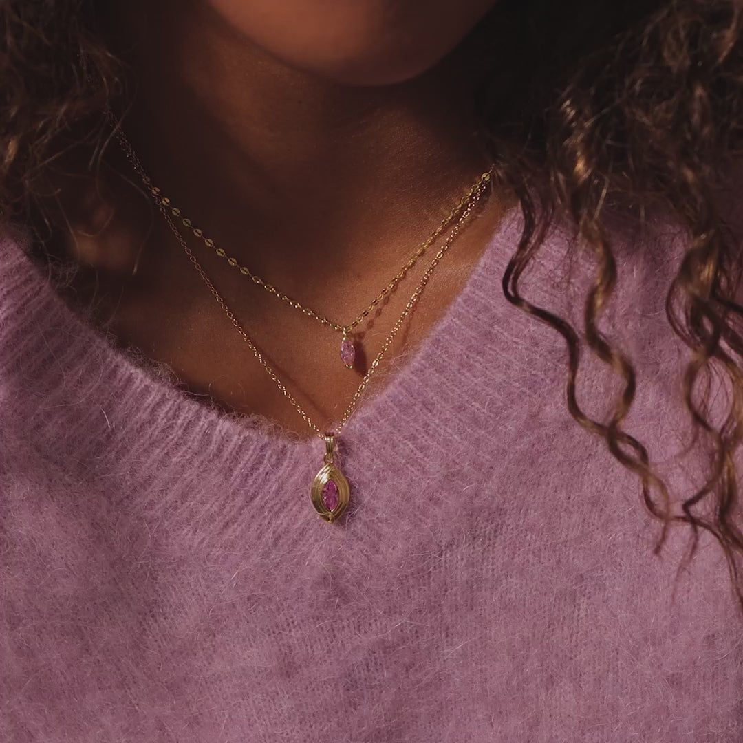 Ribbed Birthstone Pendant Necklace