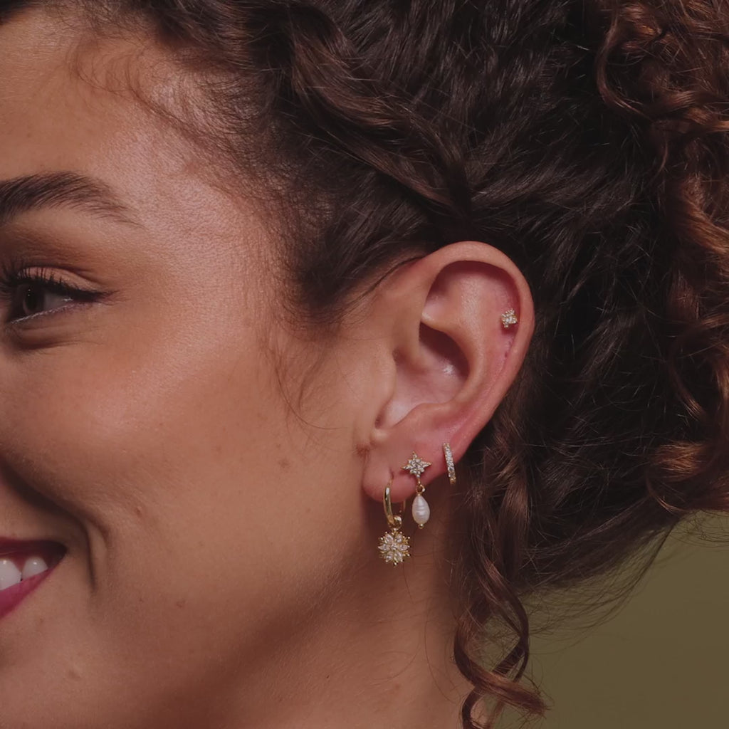 Diamond Poinsettia Hoops in Sterling Silver