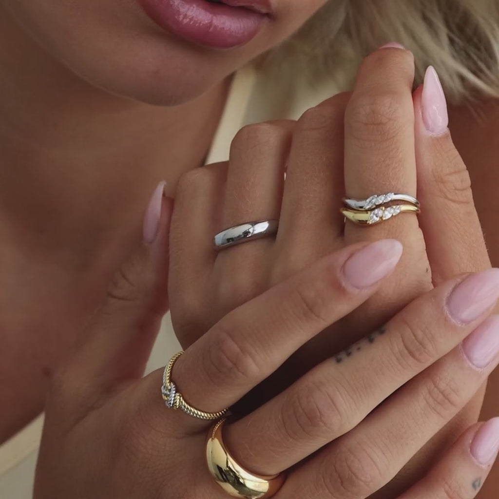 Mixed Metal Diamond Curve Ring Set