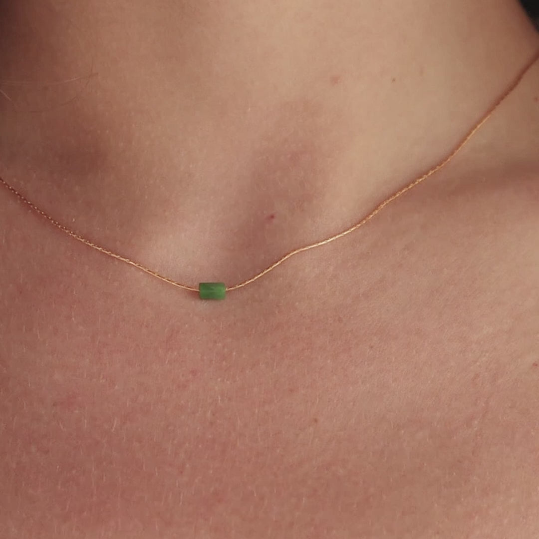 Dainty Jade Bar Necklace in Silver