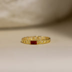 Baguette Birthstone Curb Ring in Garnet (January) features a rectangular red gemstone and a stylish curb-link band, displayed on a neutral background—ideal for fans of personalized, modern jewelry.