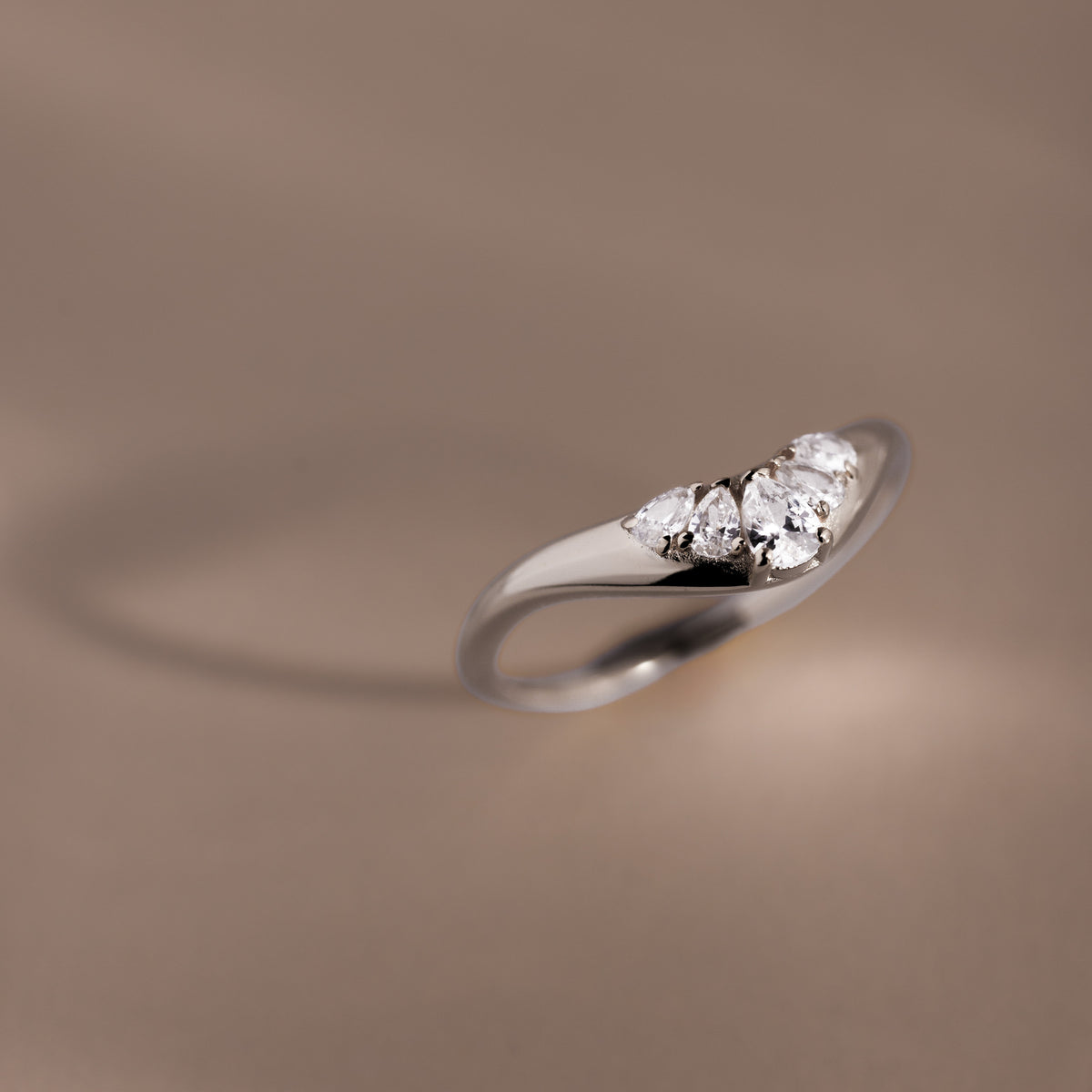 Sunrise Diamond Curve Ring in Silver