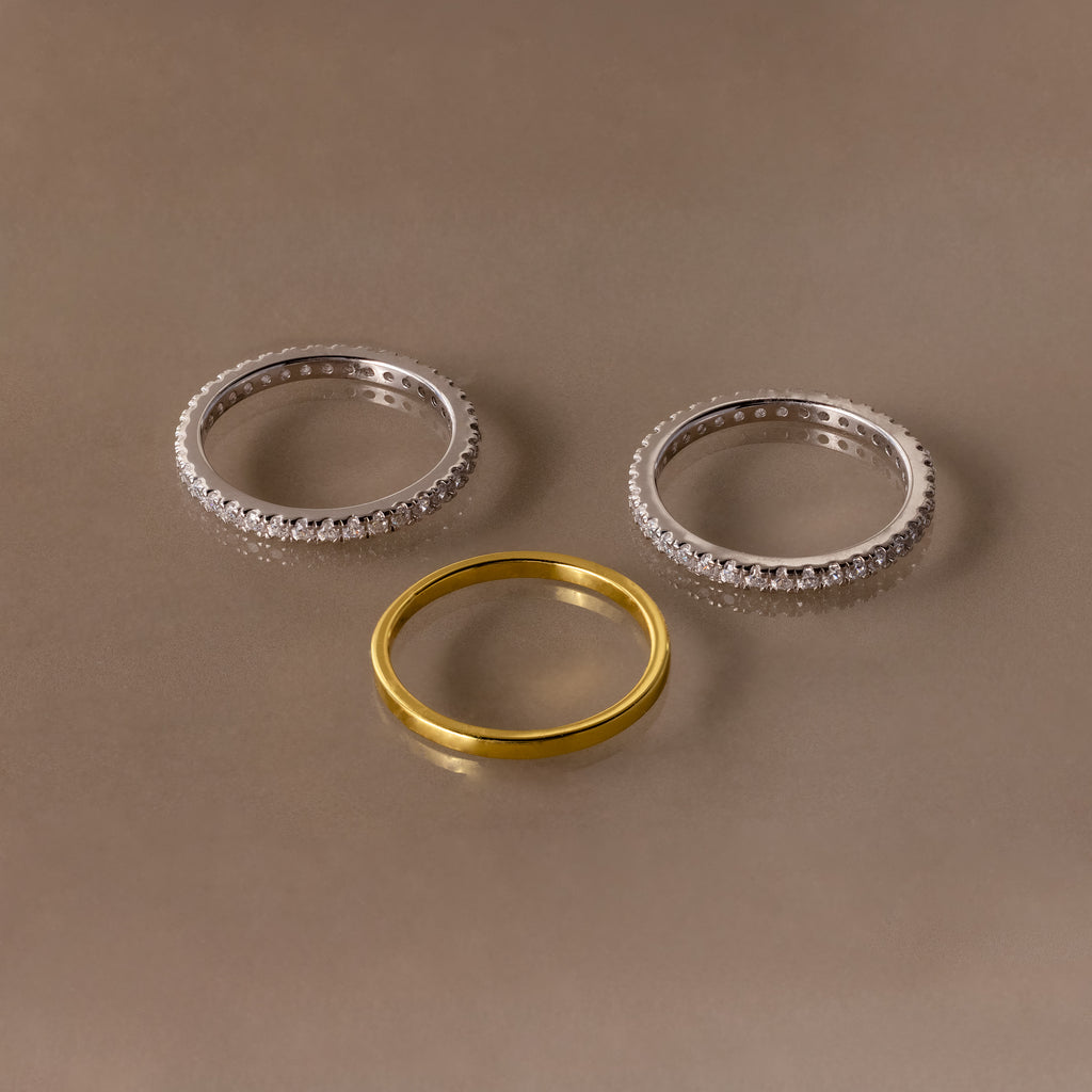 Extrium Metal In Rings Mixed Metal Diamond Eternity Stacking Ring Set of 3 | Caitlyn Minimalist