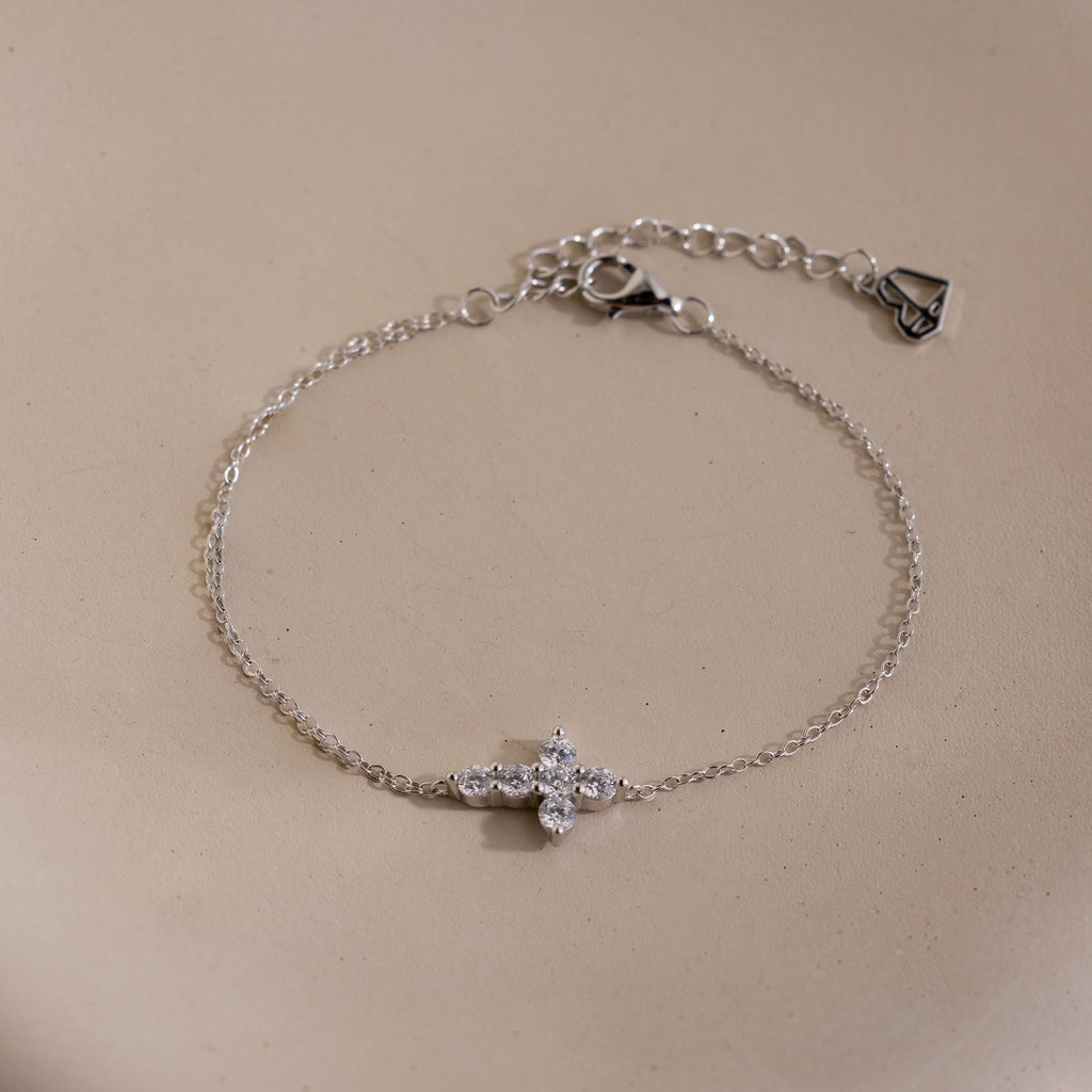 Diamond Cross Necklace & Bracelet Set in Silver