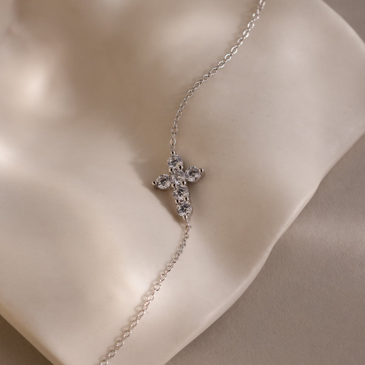 Diamond Cross Necklace & Bracelet Set in Silver