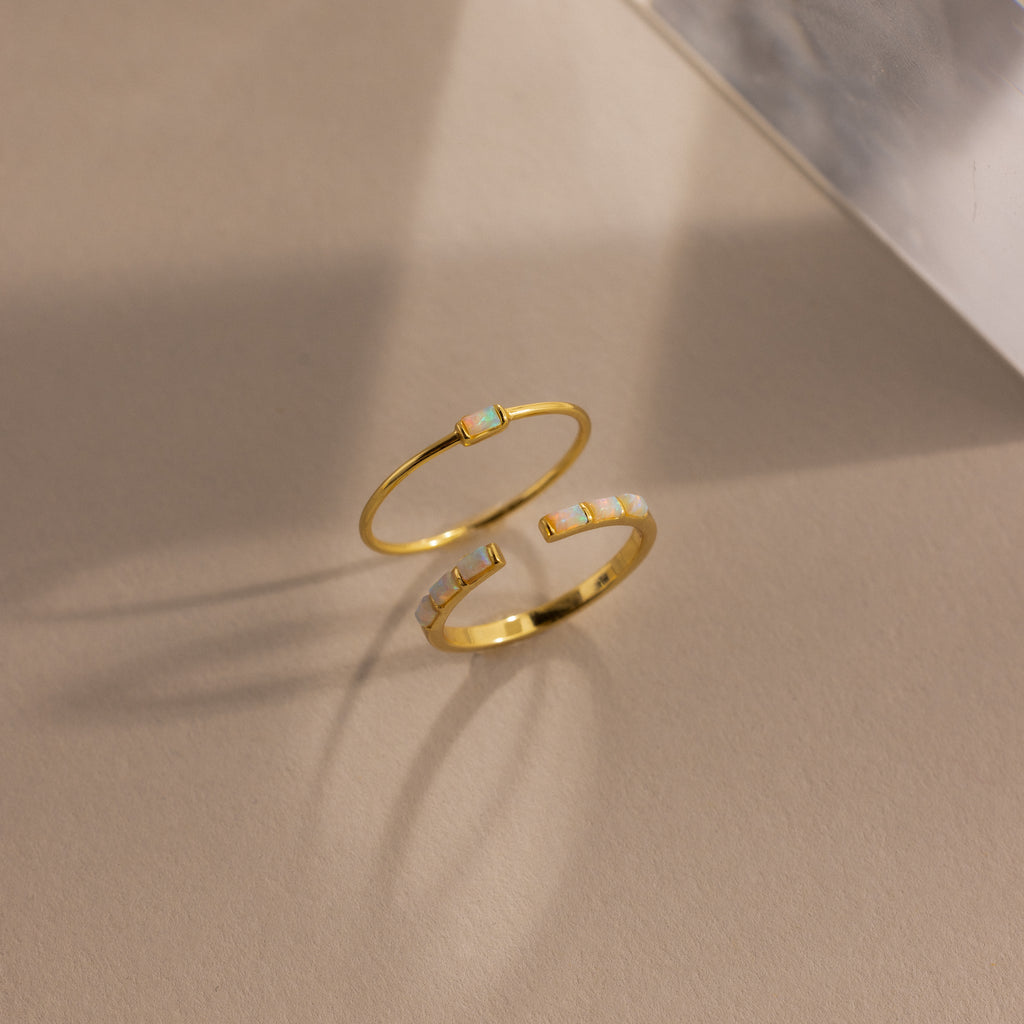 Baguette Opal Ring Set