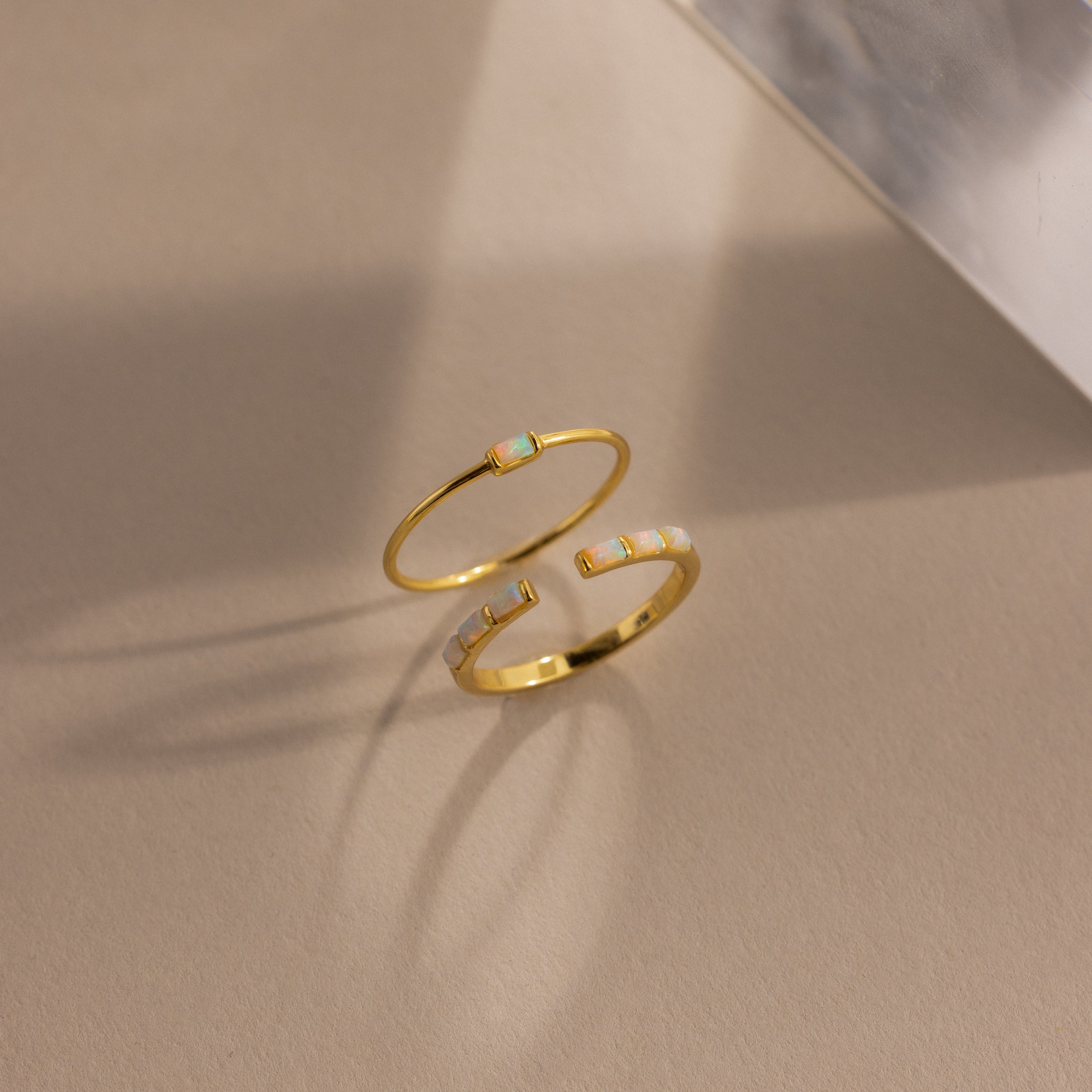 Baguette Opal Ring Set