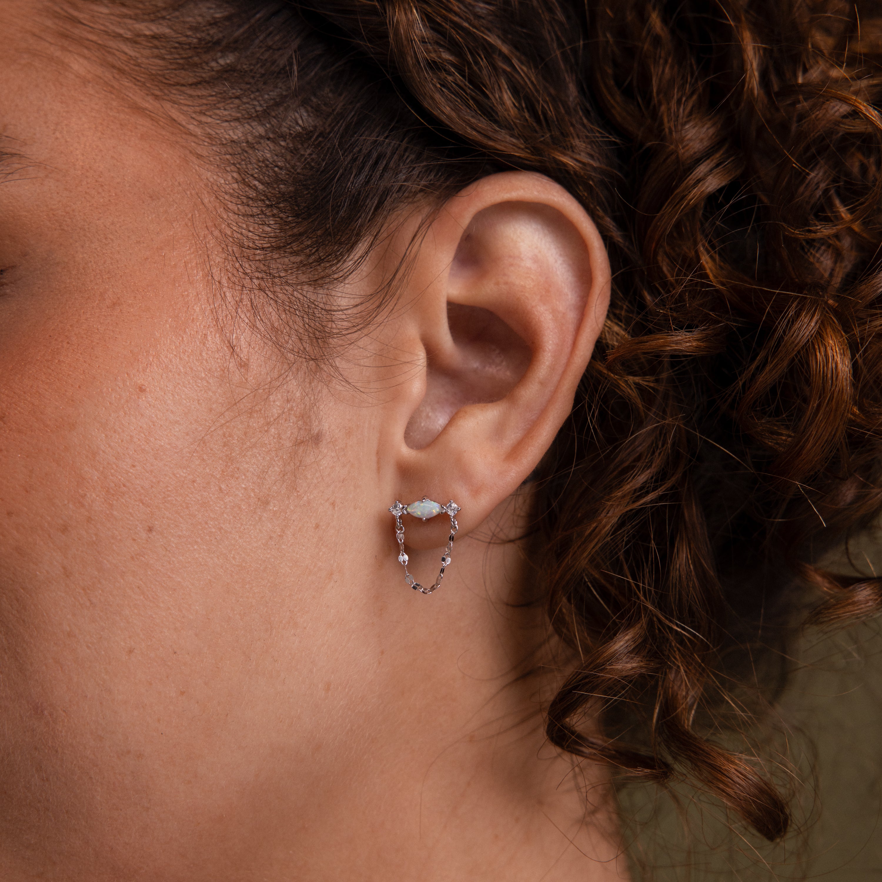 Opal & Diamond Chain Studs