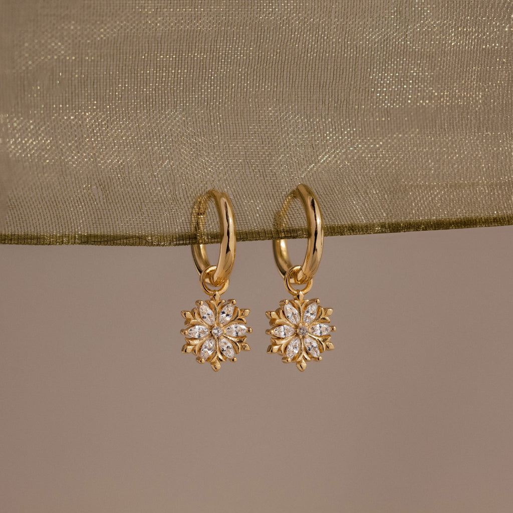 Diamond Poinsettia Hoops in 18K Gold