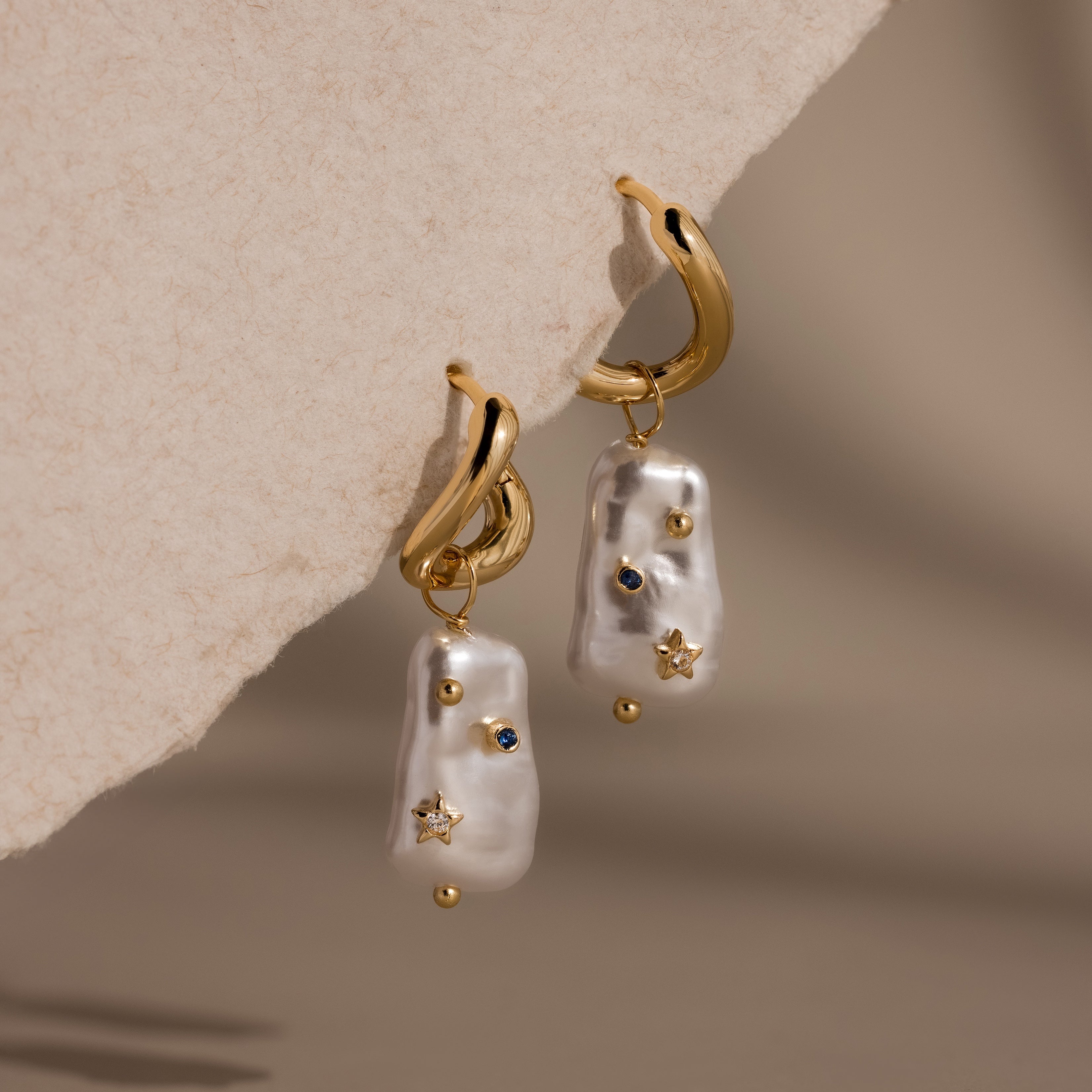 Starry Baroque Pearl Charm Hoops