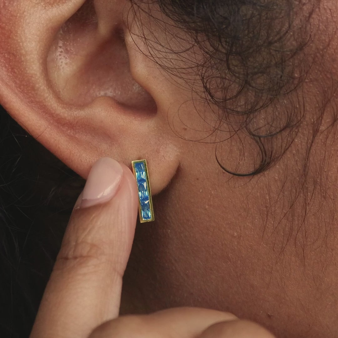 Pendientes de barra con piedra natal Baguette