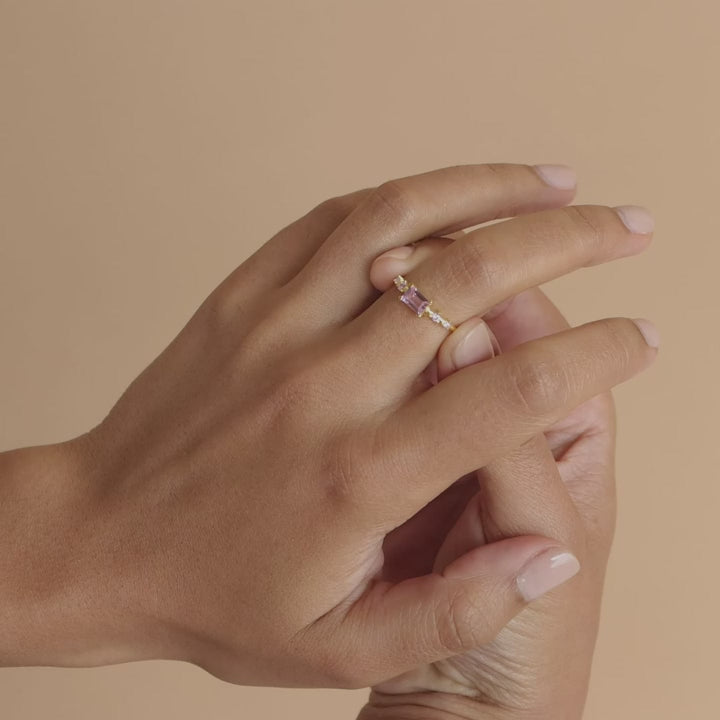 Space Baguette Birthstone Ring