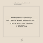 Font chart featuring Alex Print Font 30 with uppercase, lowercase, numbers, and name samples in black—ideal for designing a personalized gift like the Alex Slider Bracelet in Box Chain or other custom jewelry.