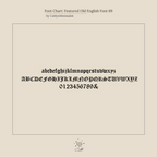 A sample of Year Necklace’s Featured Old English Font 69, displaying uppercase, lowercase, numbers, and an ampersand—ideal for crafting a gothic or personalized birth year necklace.