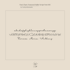 A font chart displaying Hallie Script cursive letters, including sample names “Theresa. Maria. Anthony.”, ideal for designing personalized Hallie Name Earrings or a custom gift like name stud earrings.