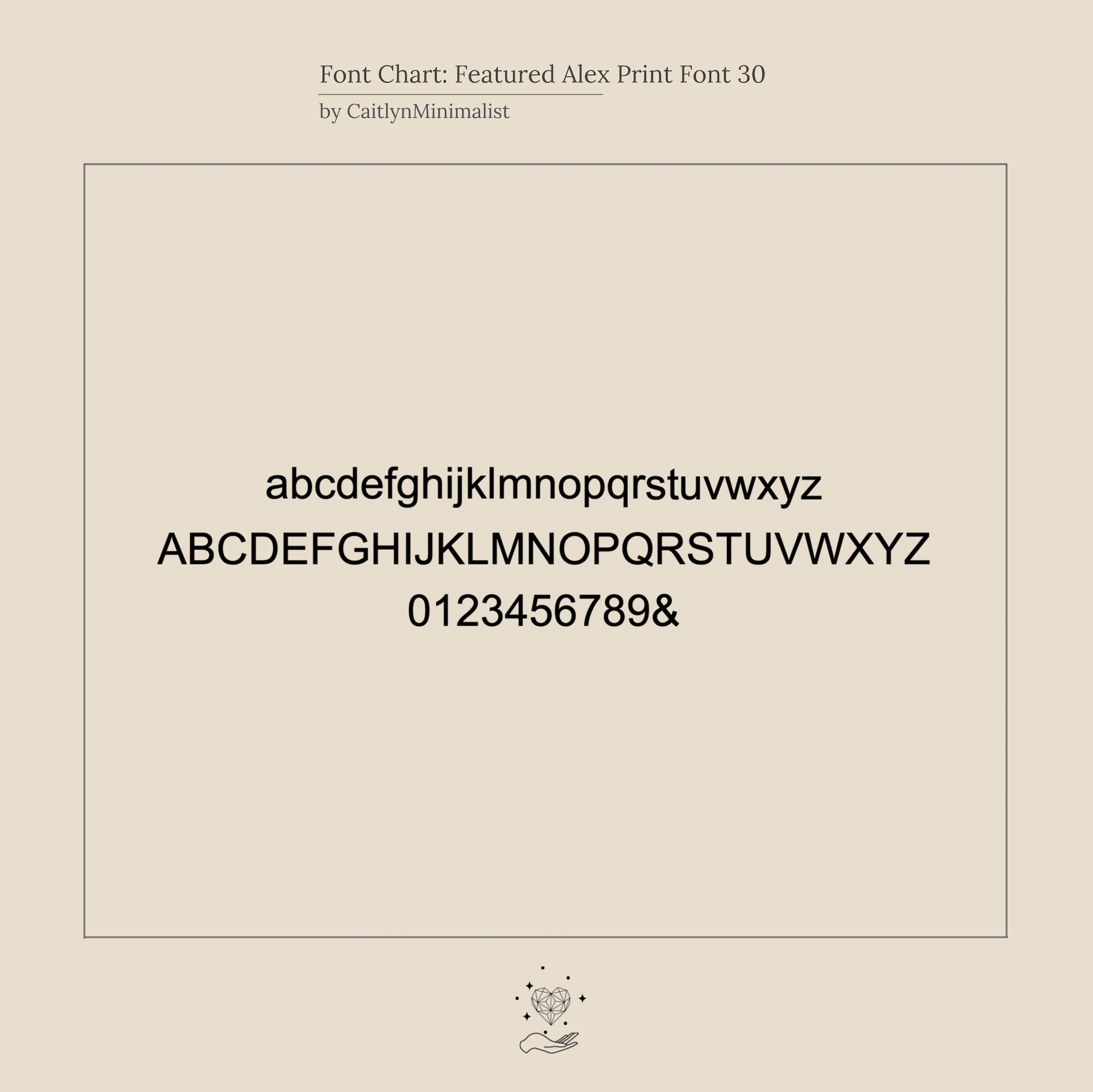 Minimalist font chart featuring lowercase, uppercase, numbers, and ampersand in a clean sans-serif style—ideal for personalizing the Alex Dainty Letter Ring in Rose Gold or creating custom jewelry pieces.