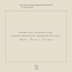 Minimal script font chart displays uppercase, lowercase, and sample names (Eden, Monica, Kinsley)—ideal for customizing Minimal Dangling Name Earrings as a unique bridesmaid gift.