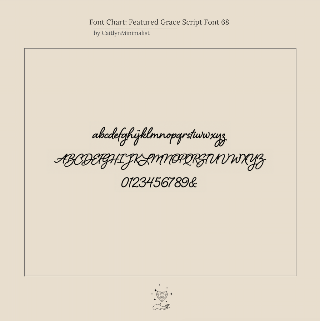 Black cursive font chart displaying uppercase, lowercase letters, and numbers on beige—ideal for customizing your Grace Duo Name Ring or creating personalized name ring designs.