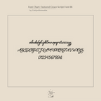 Cursive script font chart displaying lowercase, uppercase, numbers, and ampersand on a beige background—ideal for customizing your Grace Script Name Ring in Rose Gold.