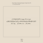 Venice Name Necklace font chart shows handwritten script with uppercase, lowercase, and sample names—Everly, Katherine, Heather. Ideal for designing your own dainty necklace or other jewelry in an elegant script style.