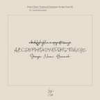 Cream background font chart showing Summer Script Font 91 in cursive (lowercase, uppercase, and names)—perfect for personalizing your Summer Name Necklace in Figaro Chain with a custom cursive nameplate.