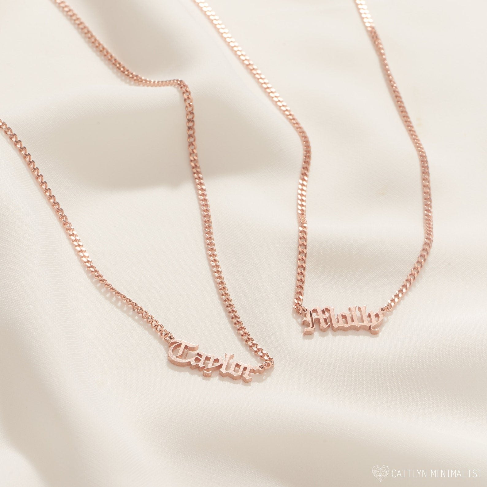 Old English Name Necklace in Curb Chain