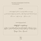 Chart displaying two modern script fonts with uppercase, lowercase, and sample names in elegant cursive styles—perfect for designing your own Summer Name Necklace in Box Chain or pairing with your favorite jewelry.