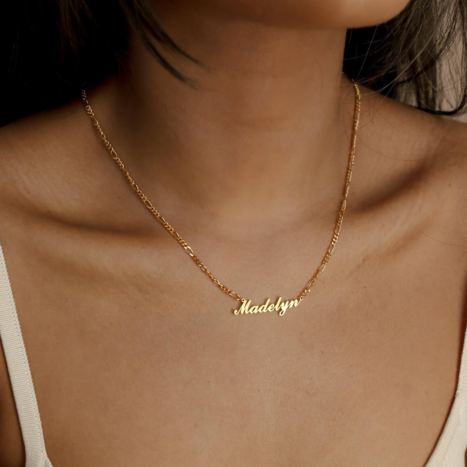 Carrie Name Necklace in Figaro Chain