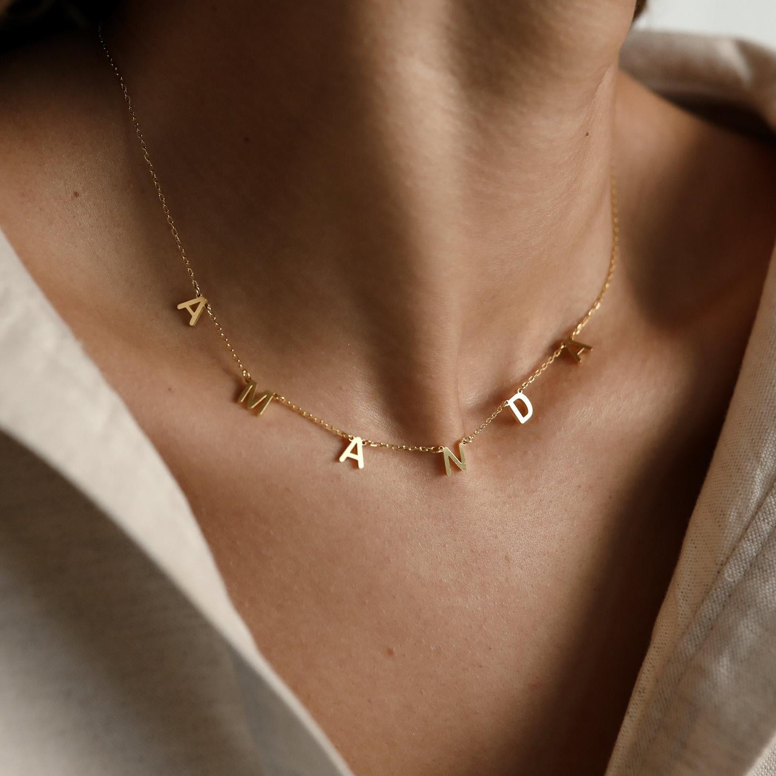 Dainty Spaced Letter Name Station Necklace