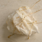 The Constellation Bracelet features a minimal, geometric design displayed on white crystal stone—ideal for those who love unique and modern jewelry styles.