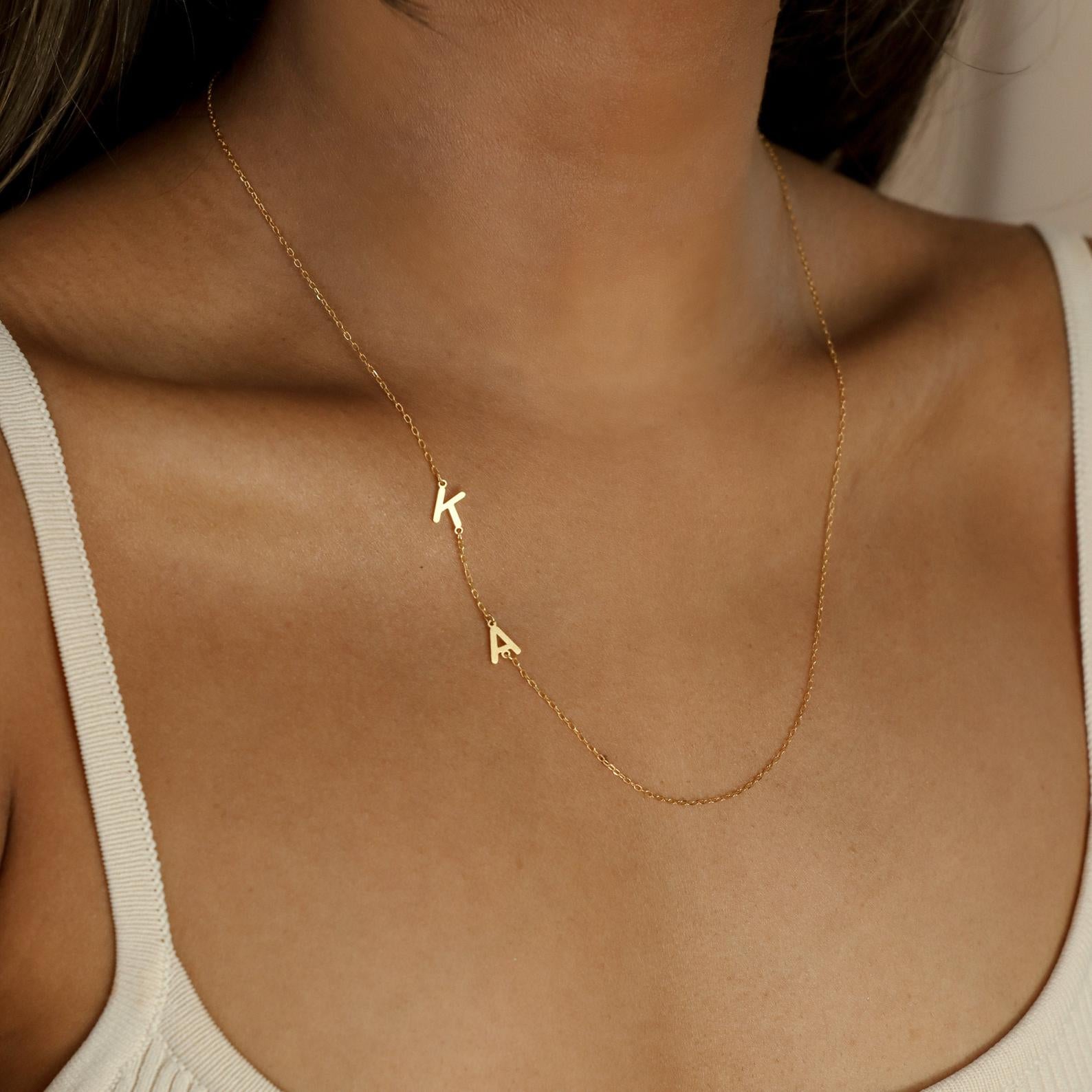 Sideways Initial Necklace, Personalized Gold Letter Necklace, Multiple Tiny  Monogram Charm Jewelry, Bridesmaid Gifts, Valetine Gifts - Etsy