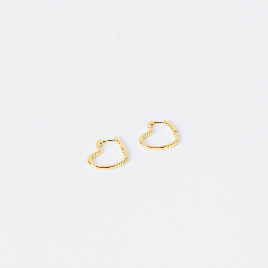 A pair of Heart Hoops featuring a small, open gold heart design shown against a white background.
