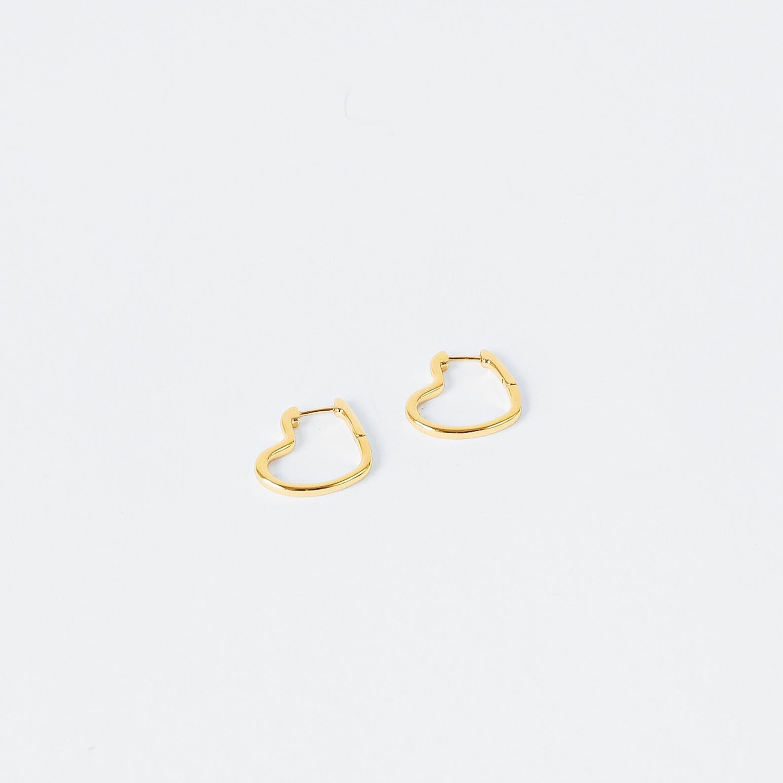 A pair of Heart Hoops featuring a small, open gold heart design shown against a white background.