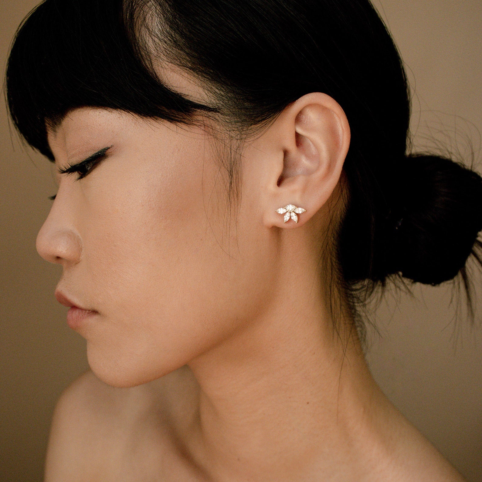 Marquise Diamond Threaded Stud Earring
