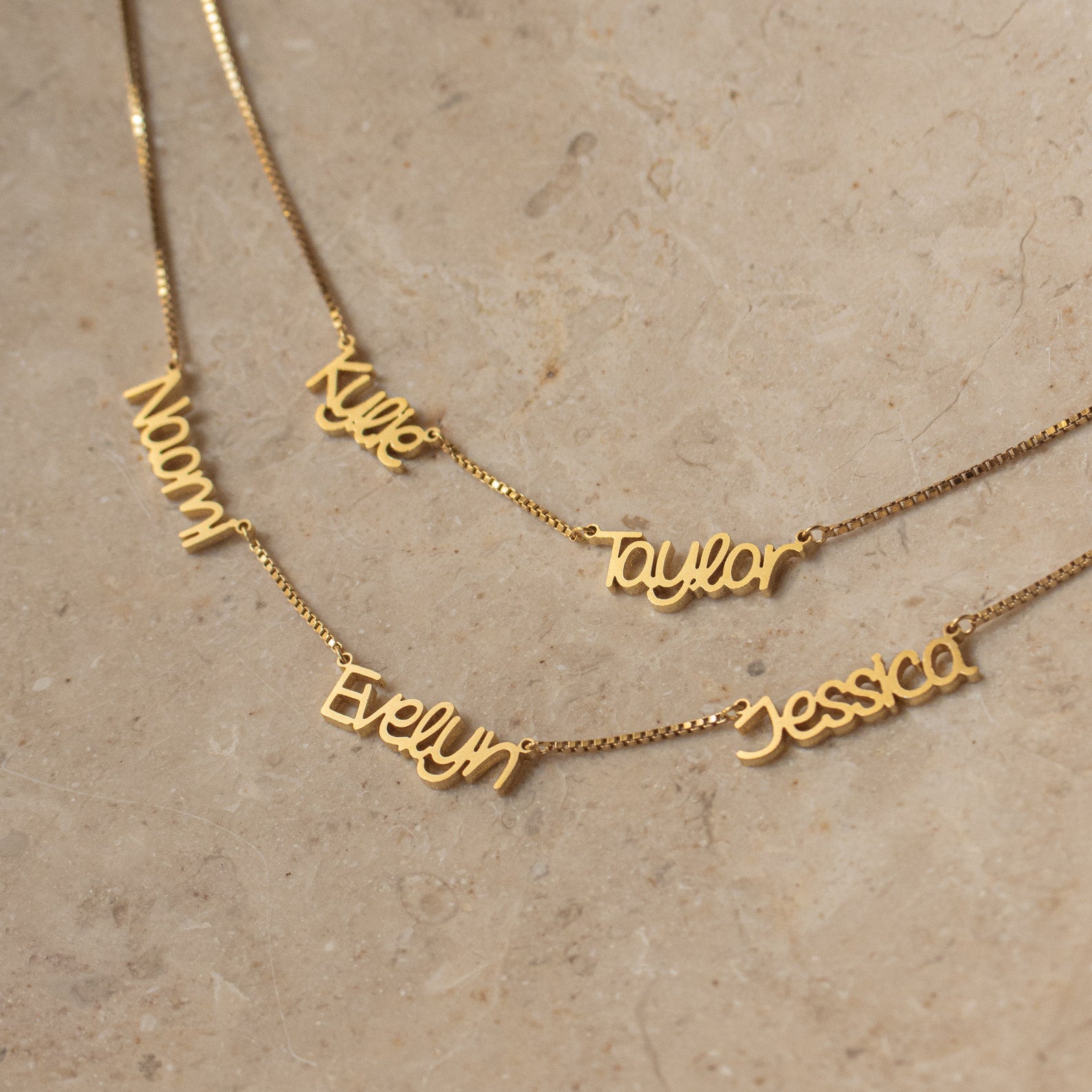 Preppy Multiple Name Necklace in Box Chain