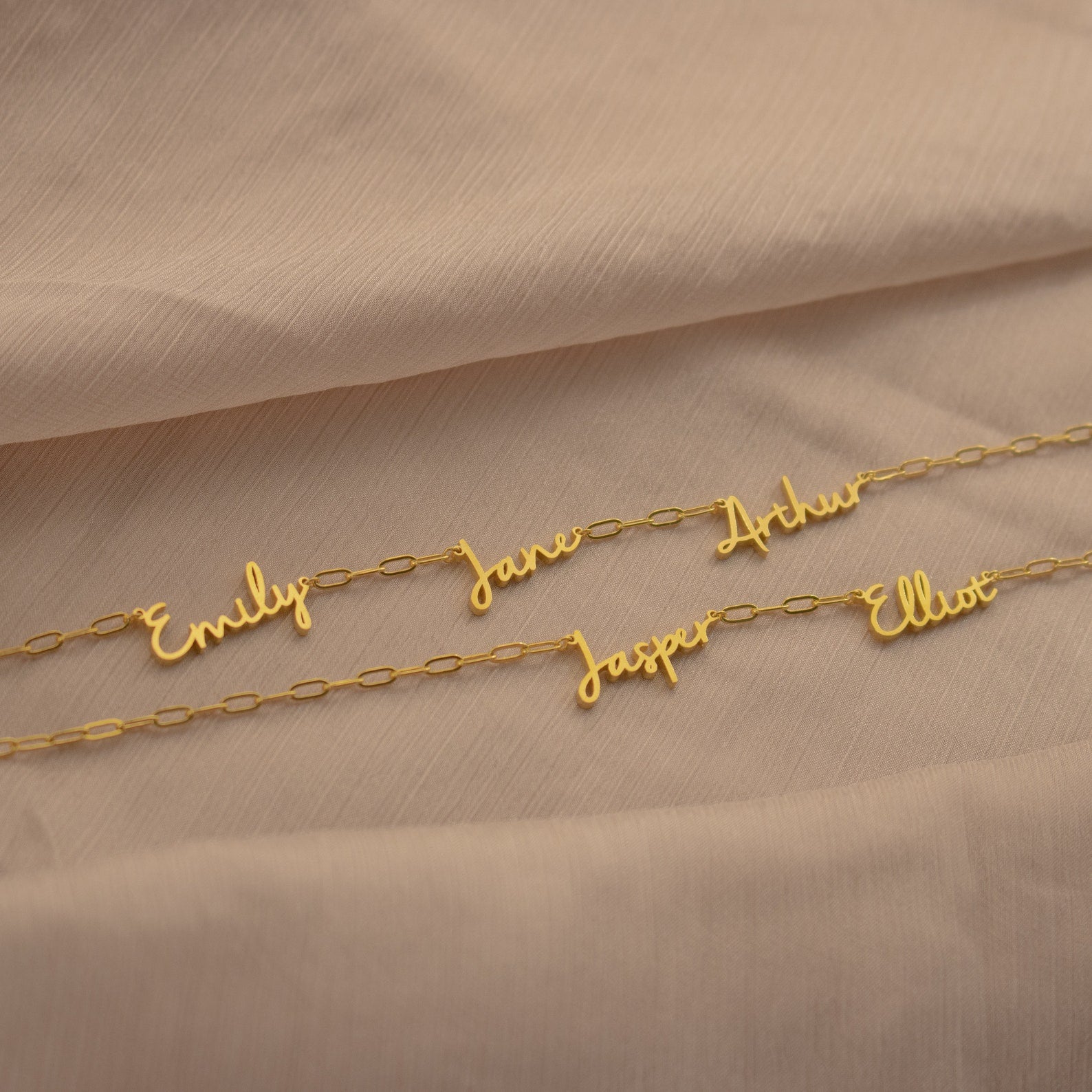 Nella Multiple Name Necklace in Paperclip Chain