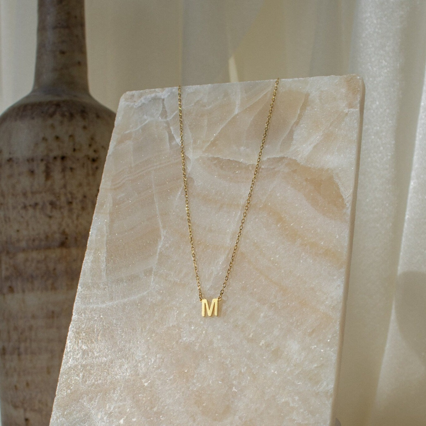 Letter M Pendant Necklace in Gold