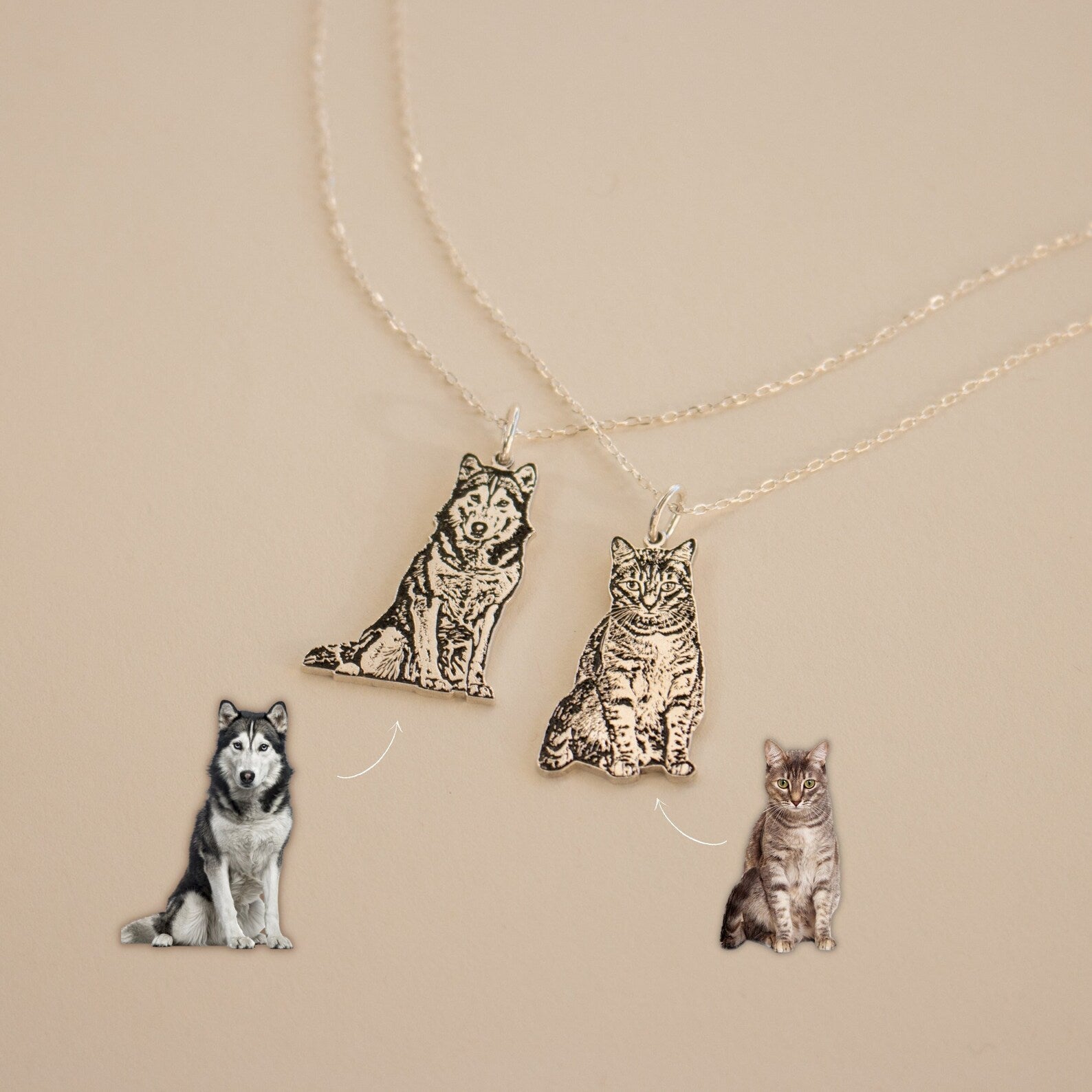 Your Custom Pet Portrait Necklace | Caitlyn Minimalist Sterling Silver / 18" / Both Sides (+$10)