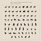 A grid of 64 black pet silhouettes, showcasing diverse dog and cat breeds on beige—ideal inspiration for custom jewelry or a Pet Initial Ring, making it the perfect gift for passionate pet lovers.
