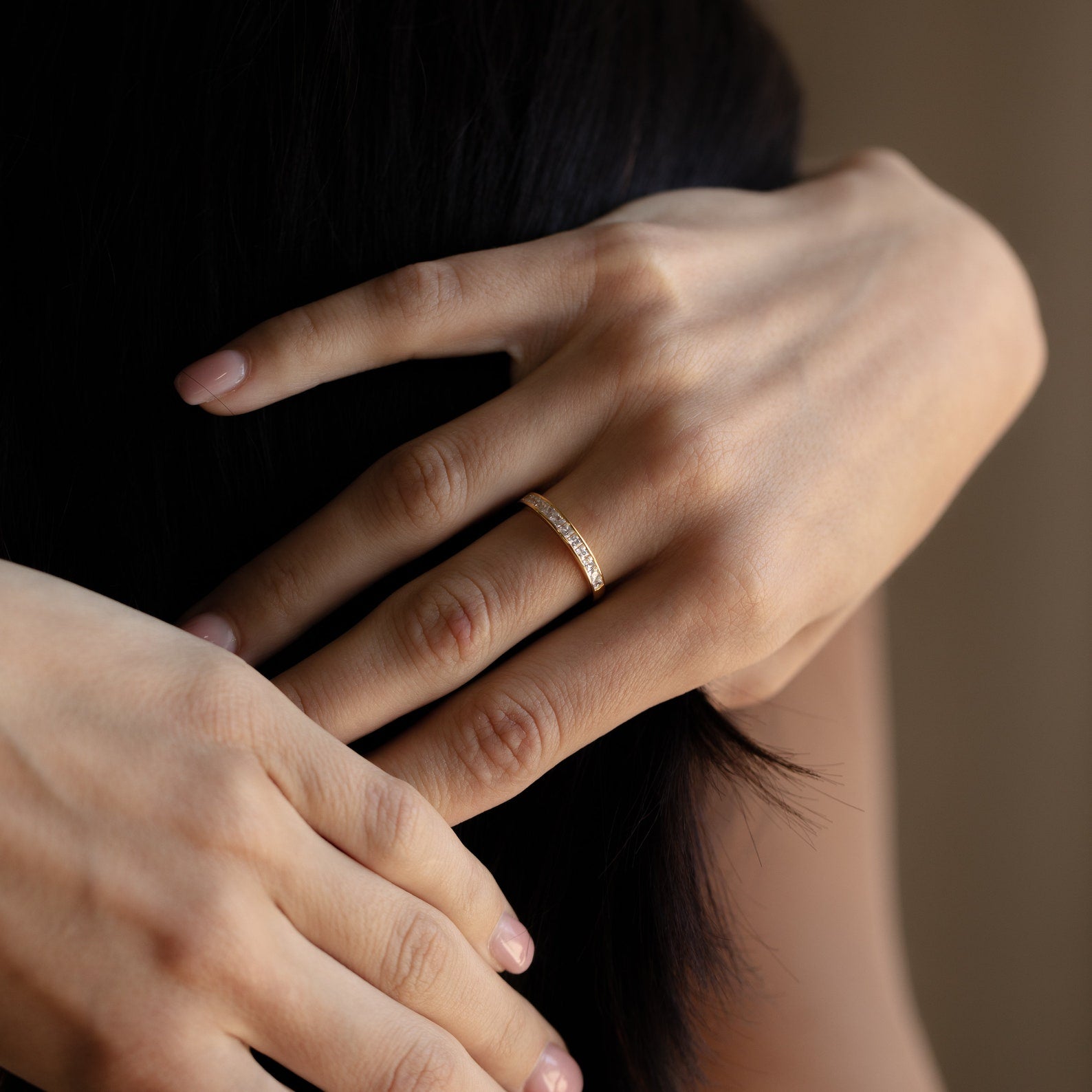 Evermore Diamond Band in 18K gold with pavé-set diamonds on slender band.