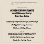 Font chart featuring three stylish serif and script fonts with uppercase, lowercase, and sample names—perfect for customizing your Bold Name Ring or creating a unique personalized ring.