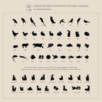 Silhouette chart of black birds, reptiles, rodents, rabbits, and cats on beige—perfect inspiration for customizing the Duo Pet Initial Ring, an ideal personalized gift for pet lovers or unique pet jewelry.